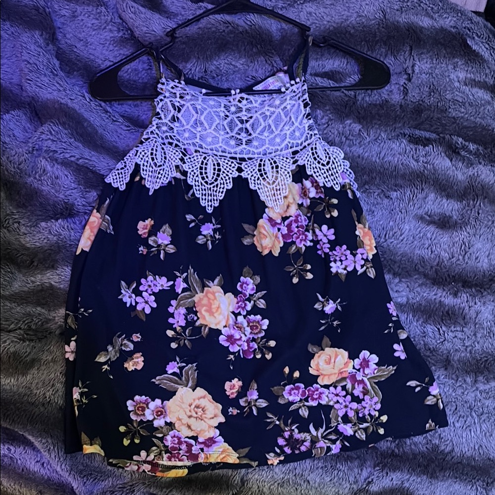 Floral Lace Kids Dress - Navy and Multicolor